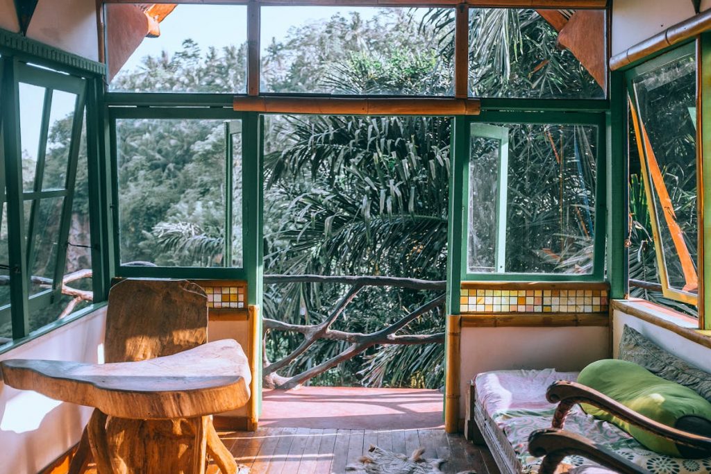 wood and stone elements in the house